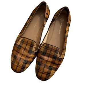 ANTONIO‎ MELANI Women Plaid Calf Hair Loafers Flats Shoes Preppy Old Money 9M